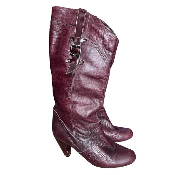 Vintage Aldo Womens Soft Leather Slouchy Heel Boots Burgundy - Picture 2 of 12
